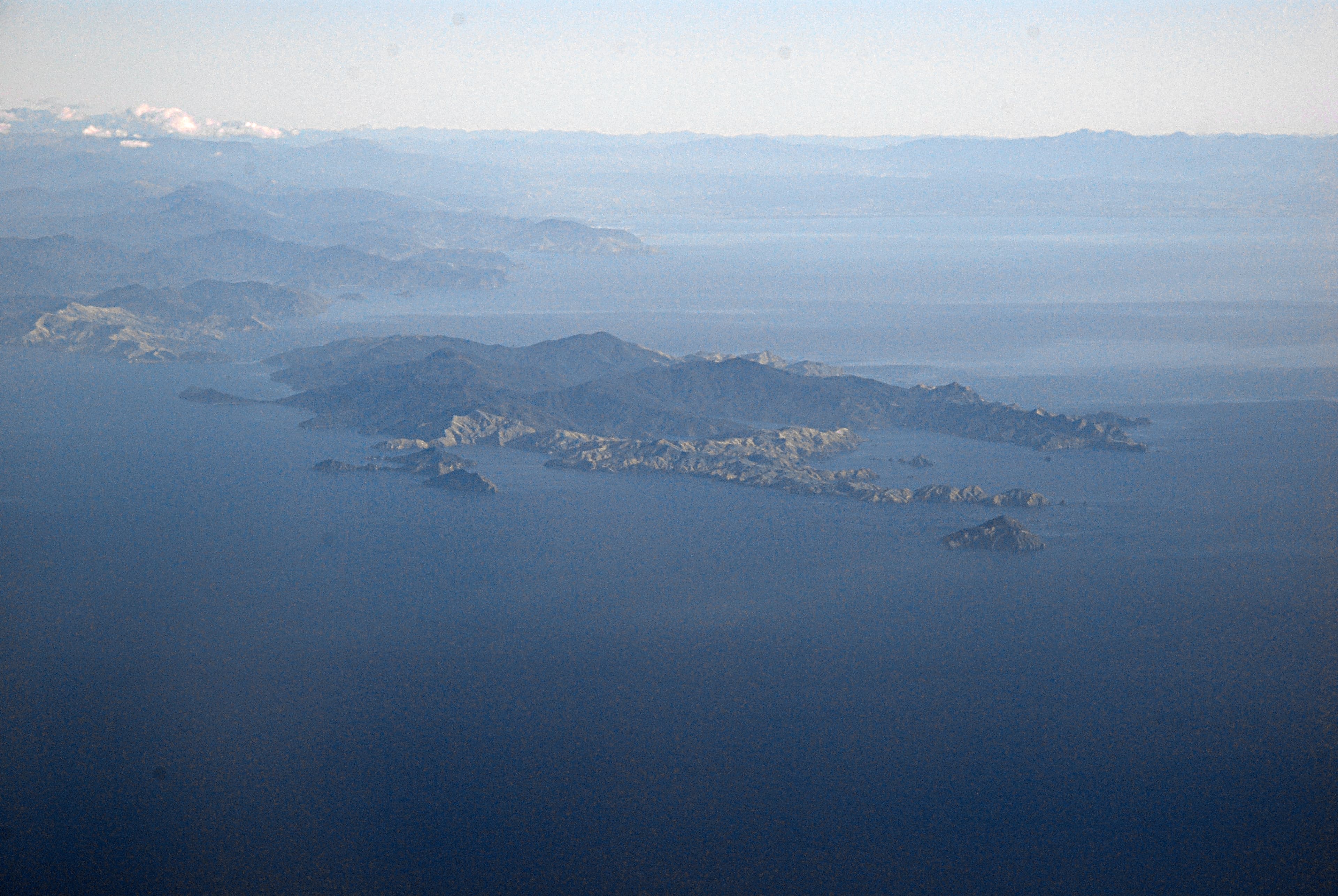 Aerial view across D'Urville Island and Tasman Bay